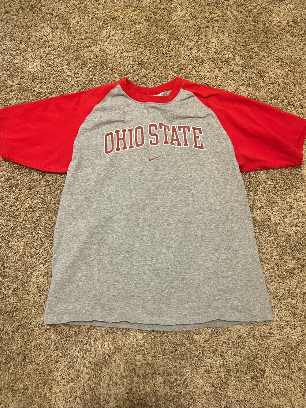 Nike Ohio State Mens Raglan Tee - Gray with Red Sleeves
